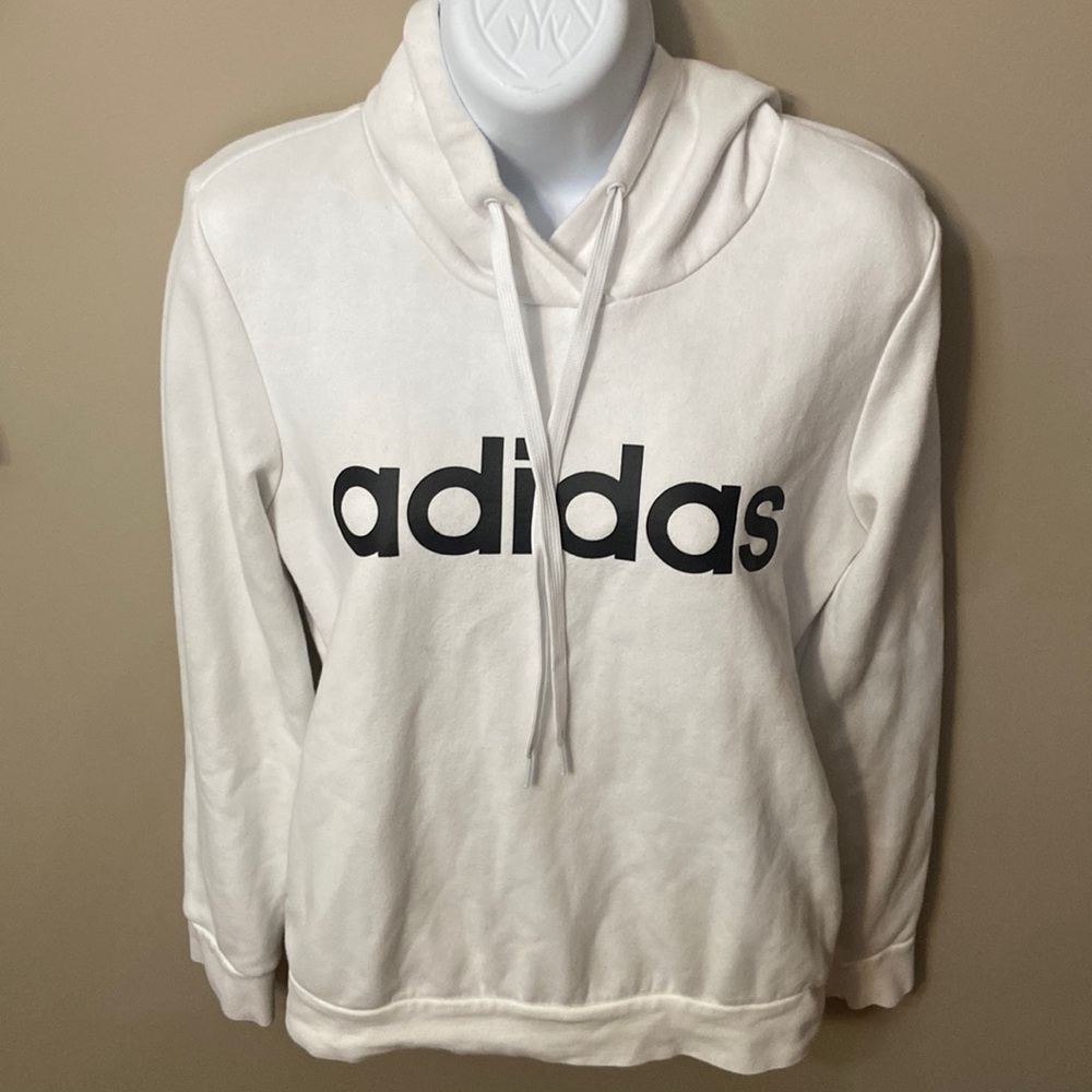 Adidas White Youth Hoodie With Side Pockets- SizeTag Removed (M)See Measurements